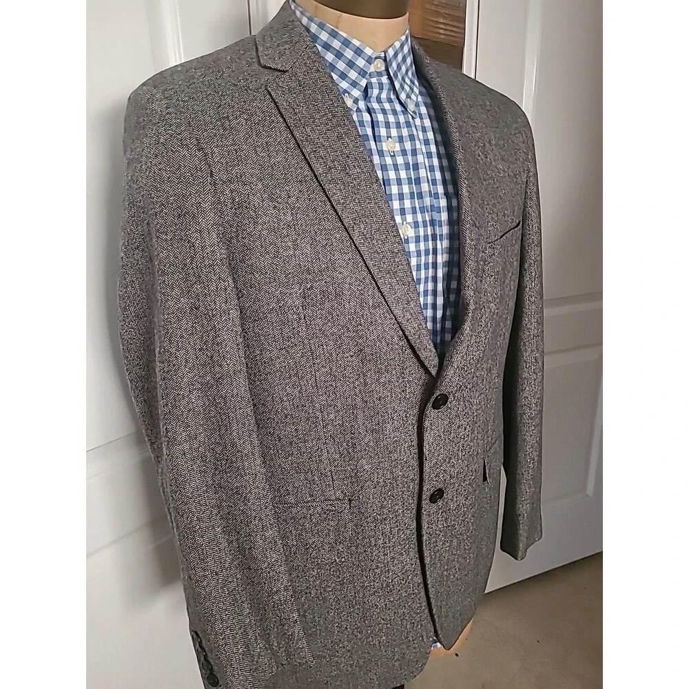 ADOLFO Lambswool TWEED Sport Coat Mens 44R Gray Herringbone Fleck Blazer Jacket - Picture 7 of 16